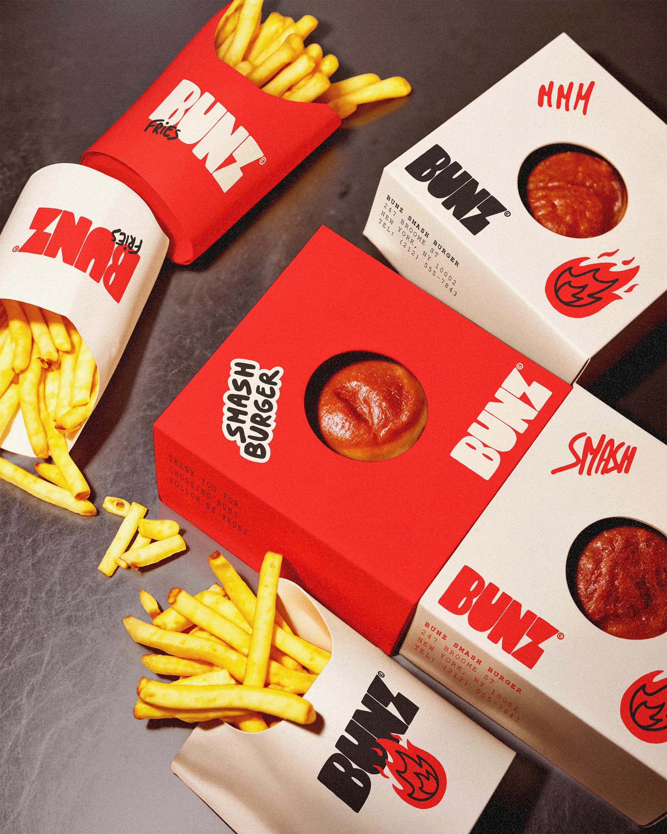 BUNZ — Smash Burger with Attitude — Fries & Condiment